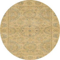 Round Machine Washable Abstract Gold Rug, wshabs2894