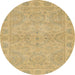 Round Machine Washable Abstract Gold Rug, wshabs2894