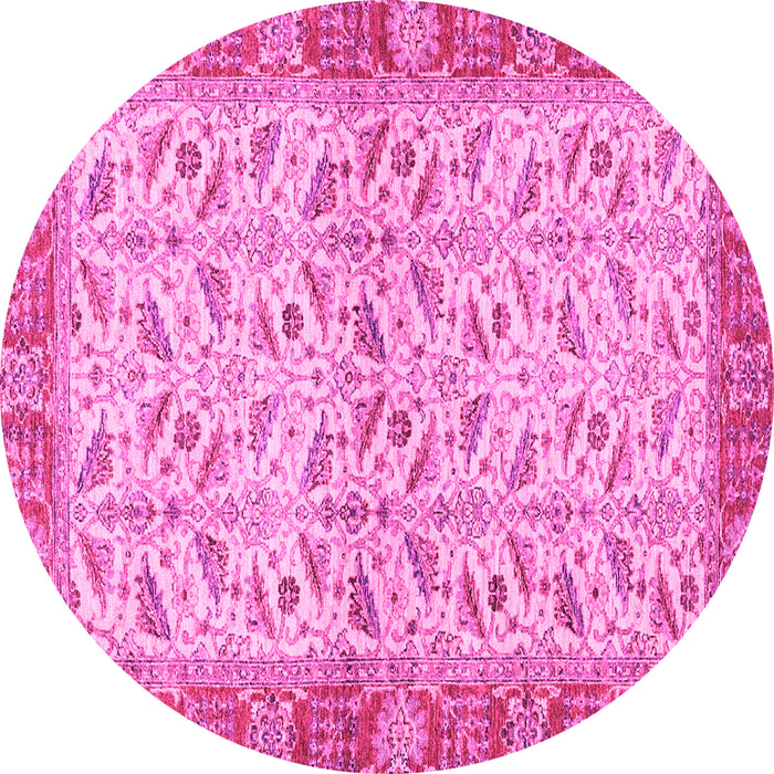 Round Machine Washable Oriental Pink Traditional Rug, wshabs2895pnk
