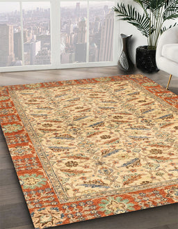 Abstract Chocolate Brown Oriental Rug in Family Room, abs2895