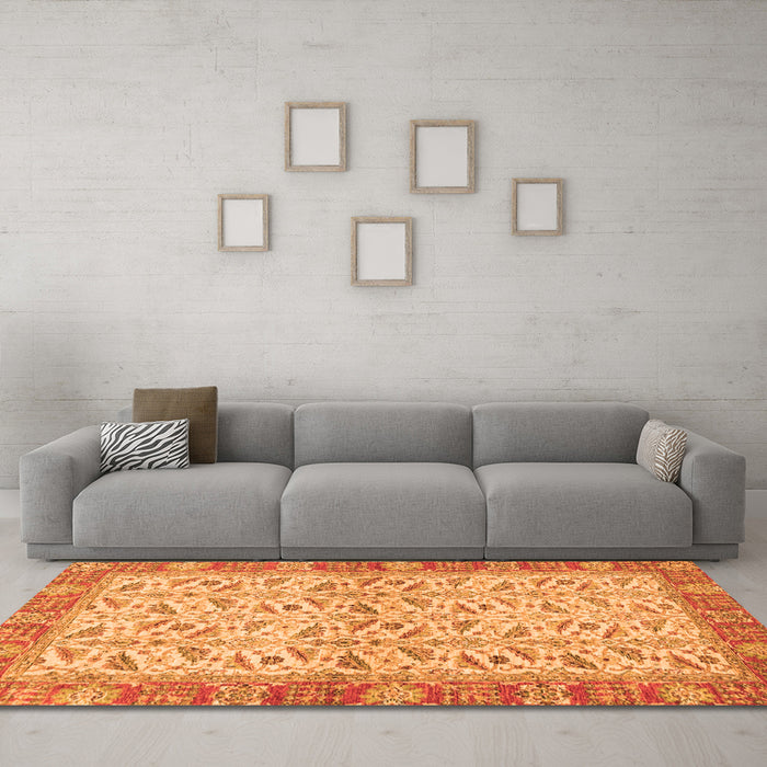 Machine Washable Oriental Orange Traditional Area Rugs in a Living Room, wshabs2895org