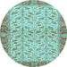 Round Oriental Light Blue Traditional Rug, abs2895lblu