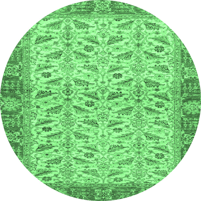 Round Machine Washable Oriental Emerald Green Traditional Area Rugs, wshabs2895emgrn