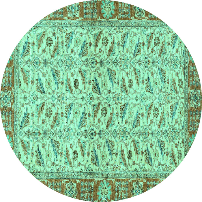 Round Machine Washable Oriental Turquoise Traditional Area Rugs, wshabs2895turq