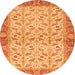 Round Machine Washable Oriental Orange Traditional Area Rugs, wshabs2895org