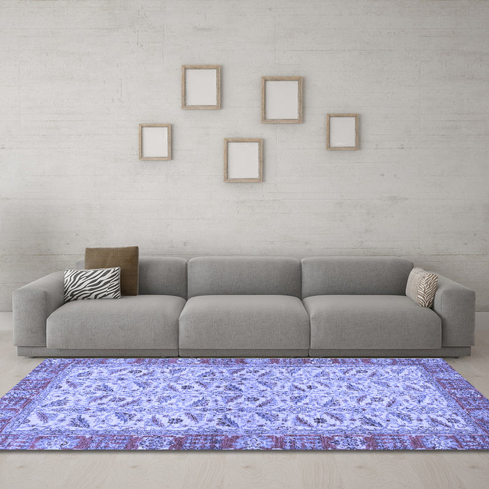 Machine Washable Oriental Blue Traditional Rug in a Living Room, wshabs2895blu