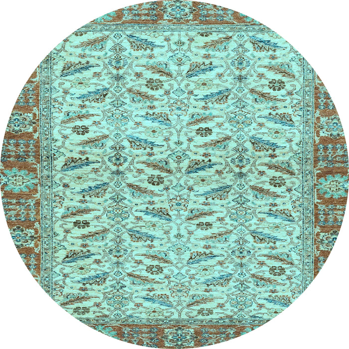 Round Machine Washable Oriental Light Blue Traditional Rug, wshabs2895lblu