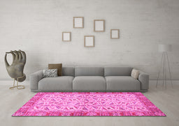 Machine Washable Oriental Pink Traditional Rug in a Living Room, wshabs2895pnk