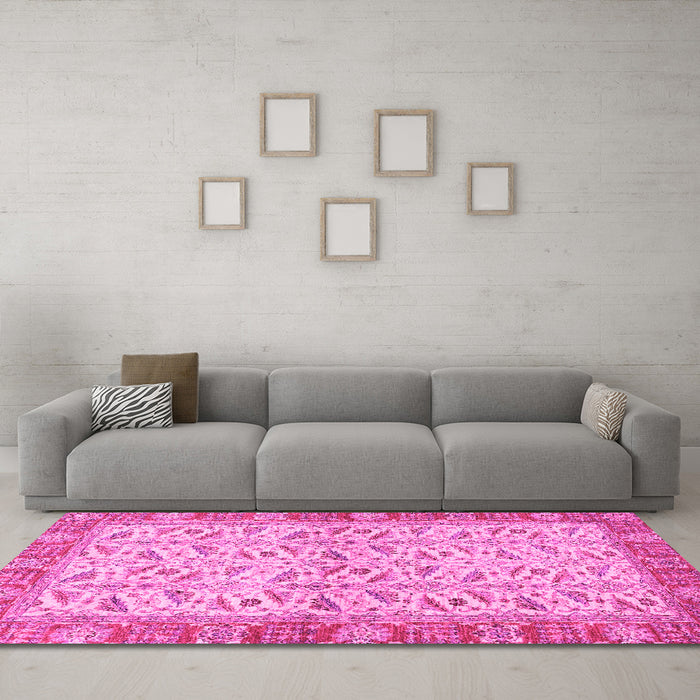 Machine Washable Oriental Pink Traditional Rug in a Living Room, wshabs2895pnk