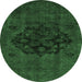 Round Machine Washable Abstract Emerald Green Modern Area Rugs, wshabs2896emgrn