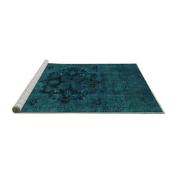 Sideview of Machine Washable Abstract Turquoise Modern Area Rugs, wshabs2896turq