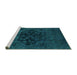 Sideview of Machine Washable Abstract Turquoise Modern Area Rugs, wshabs2896turq