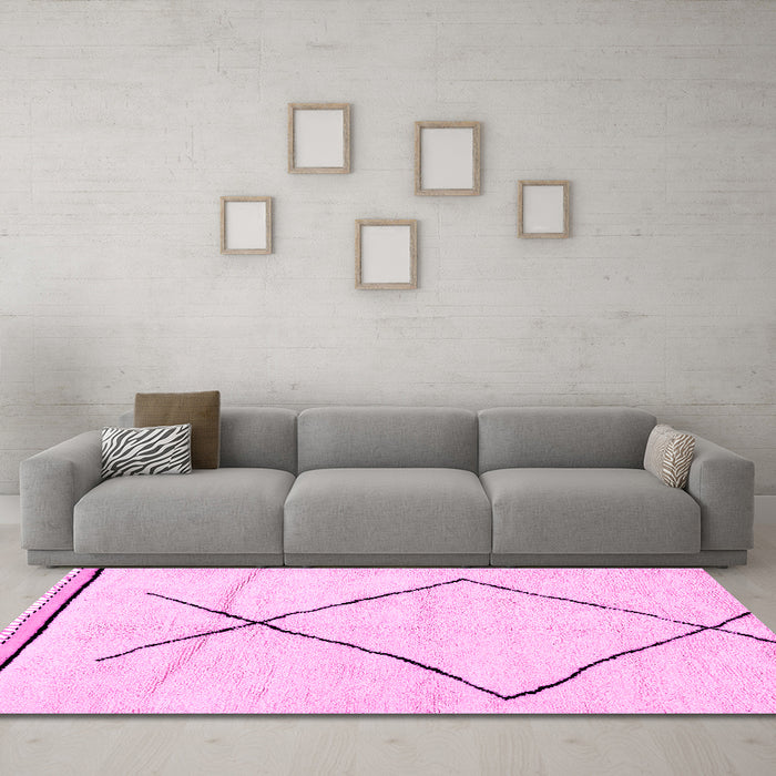 Machine Washable Solid Pink Modern Rug in a Living Room, wshabs2897pnk