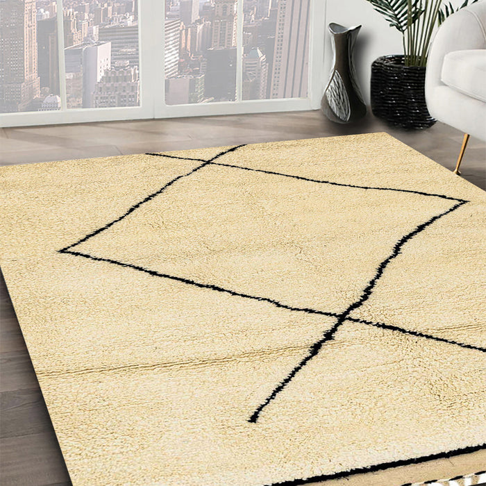 Abstract Sun Yellow Solid Rug in Family Room, abs2897