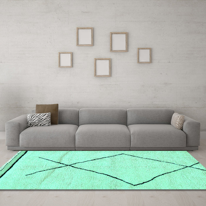 Machine Washable Solid Turquoise Modern Area Rugs in a Living Room,, wshabs2897turq