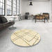 Round Abstract Yellow Solid Rug in a Office, abs2898