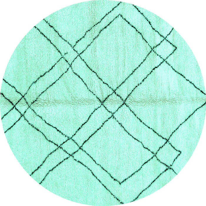 Round Machine Washable Solid Turquoise Modern Area Rugs, wshabs2898turq
