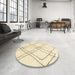 Round Machine Washable Abstract Yellow Rug in a Office, wshabs2898