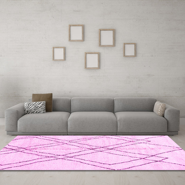 Machine Washable Solid Pink Modern Rug in a Living Room, wshabs2898pnk