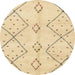 Round Abstract Brown Gold Solid Rug, abs2899