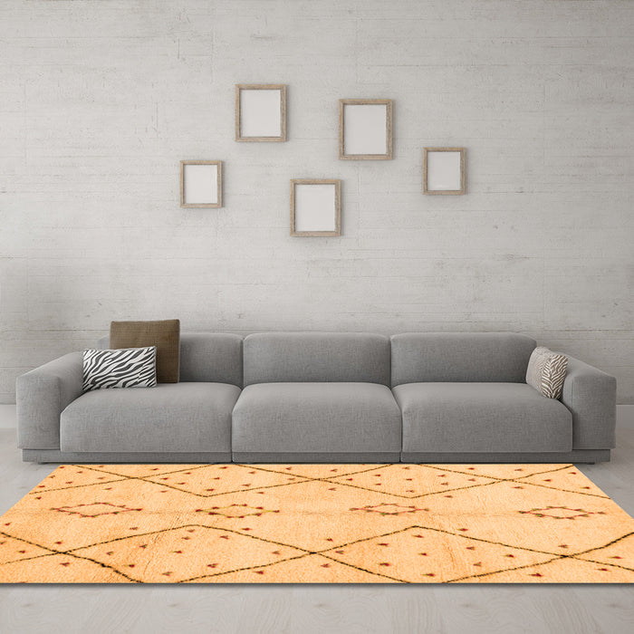 Machine Washable Solid Orange Modern Area Rugs in a Living Room, wshabs2899org