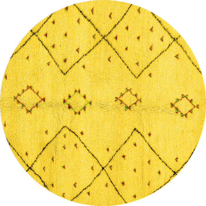 Round Machine Washable Solid Yellow Modern Rug, wshabs2899yw