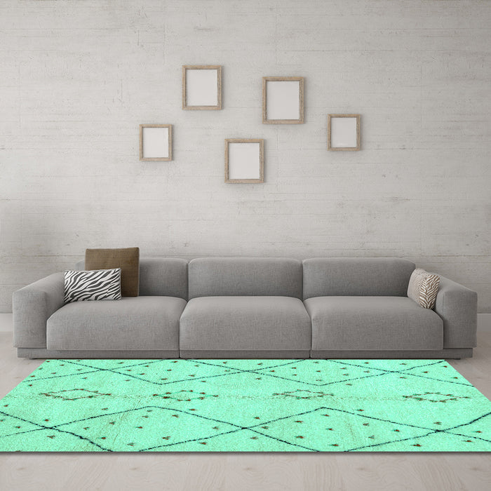 Machine Washable Solid Turquoise Modern Area Rugs in a Living Room,, wshabs2899turq