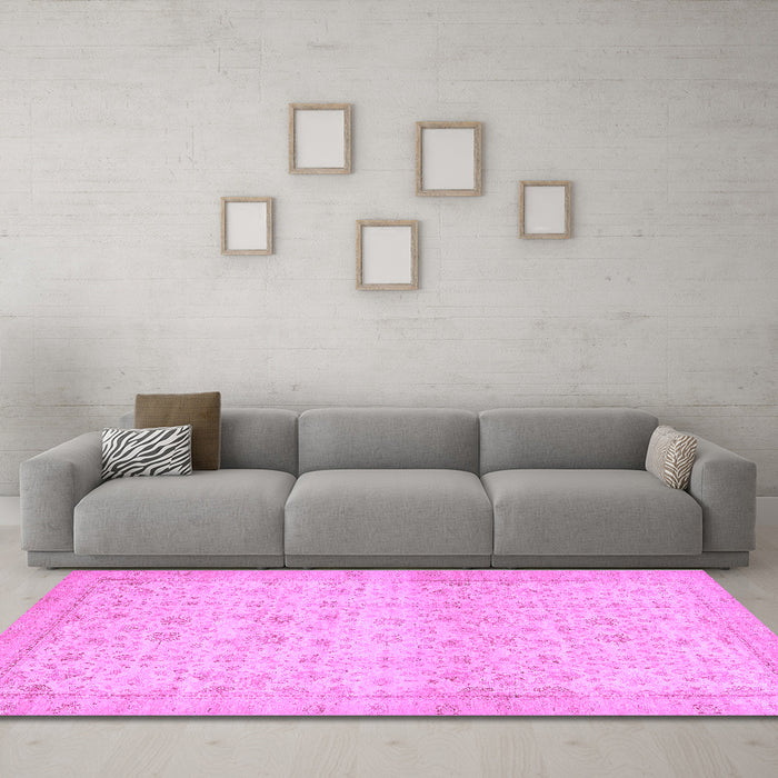 Machine Washable Oriental Purple Traditional Area Rugs in a Living Room, wshabs28pur