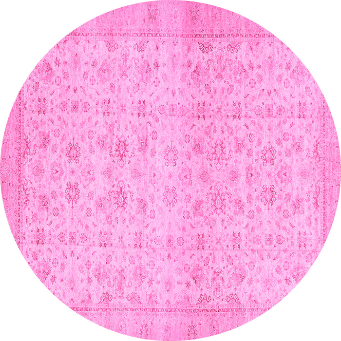 Round Oriental Pink Traditional Rug, abs28pnk