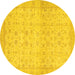 Round Oriental Yellow Traditional Rug, abs28yw