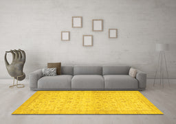 Machine Washable Oriental Yellow Traditional Rug in a Living Room, wshabs28yw