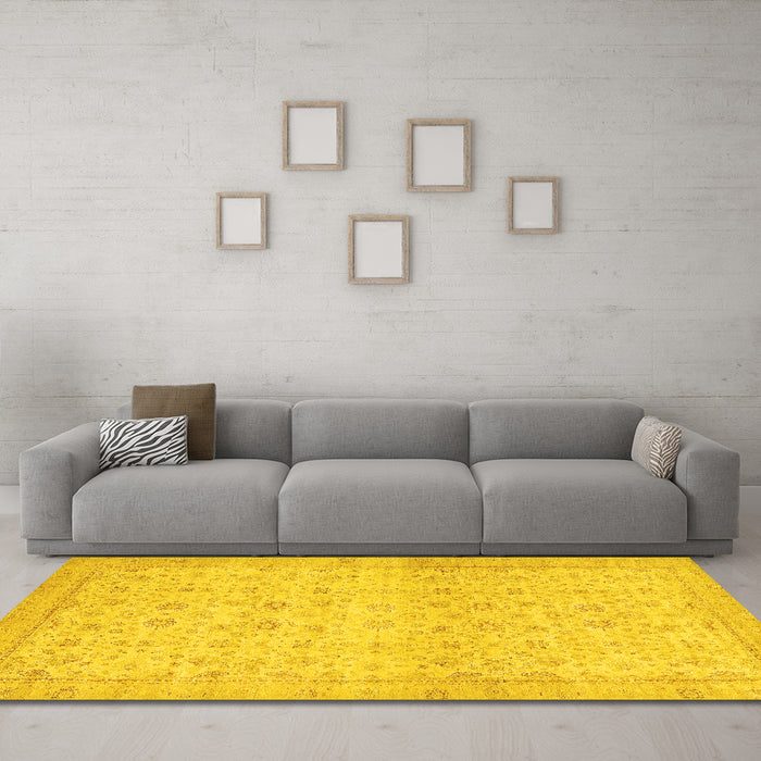 Machine Washable Oriental Yellow Traditional Rug in a Living Room, wshabs28yw