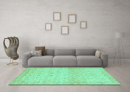 Machine Washable Oriental Turquoise Traditional Area Rugs in a Living Room,, wshabs28turq