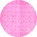 Round Machine Washable Oriental Pink Traditional Rug, wshabs28pnk