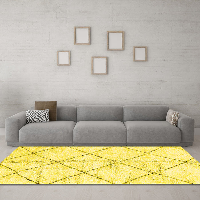 Machine Washable Solid Yellow Modern Rug in a Living Room, wshabs2901yw