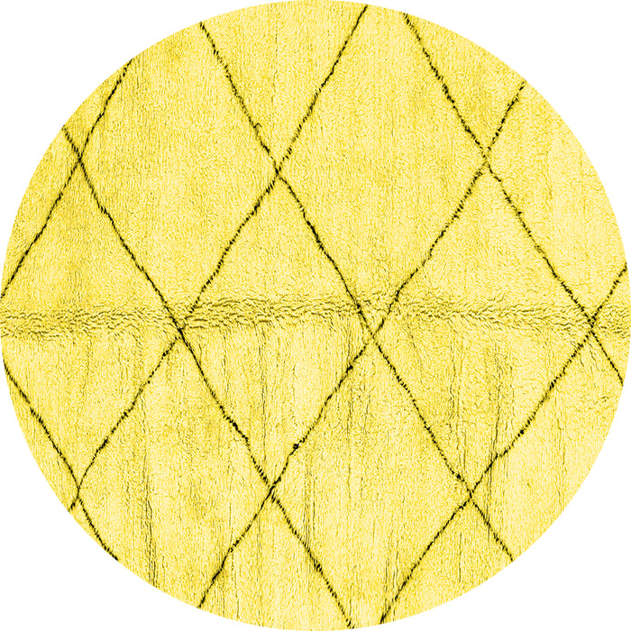 Round Machine Washable Solid Yellow Modern Rug, wshabs2901yw