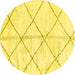 Round Machine Washable Solid Yellow Modern Rug, wshabs2901yw