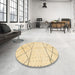 Round Machine Washable Abstract Sun Yellow Rug in a Office, wshabs2903