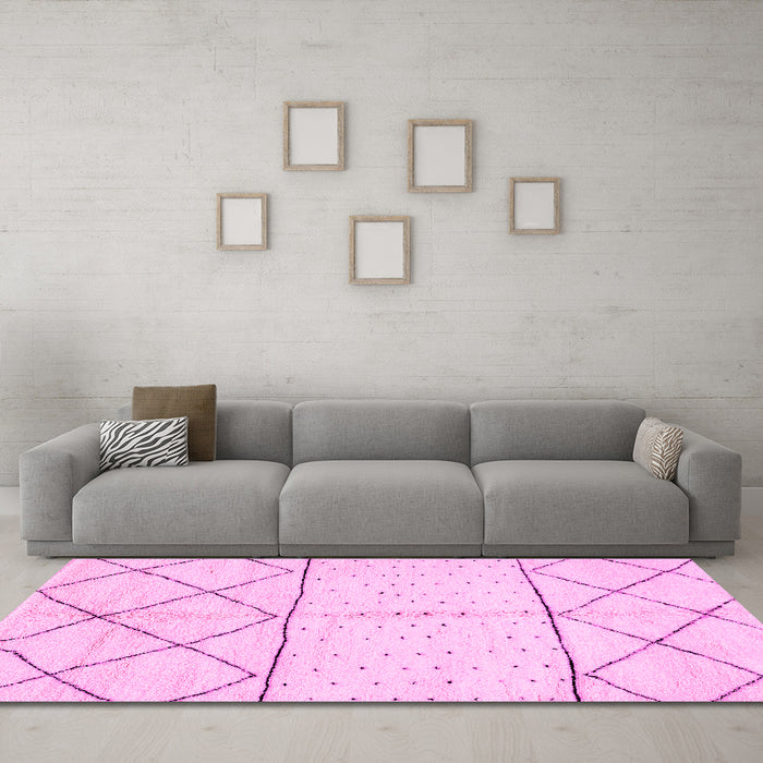 Machine Washable Solid Pink Modern Rug in a Living Room, wshabs2903pnk