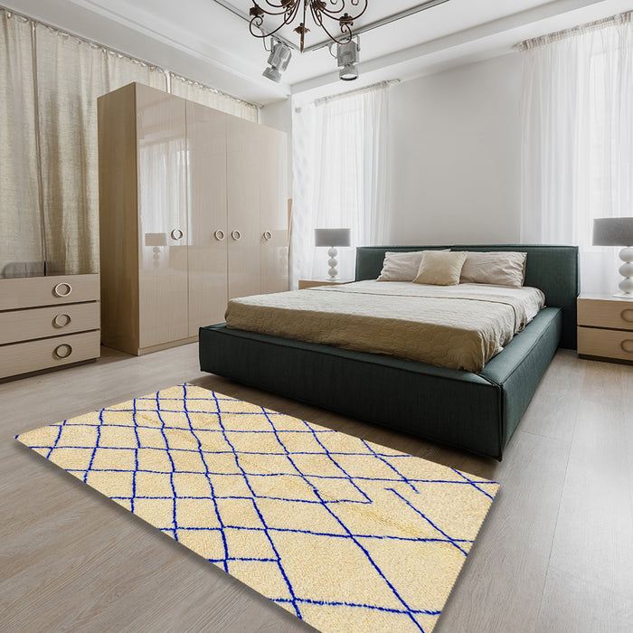 Machine Washable Abstract Sun Yellow Rug in a Bedroom, wshabs2904