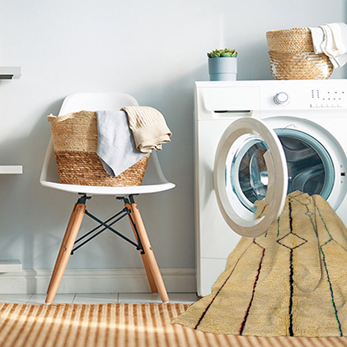 Machine Washable Abstract Yellow Rug in a Washing Machine, wshabs2905