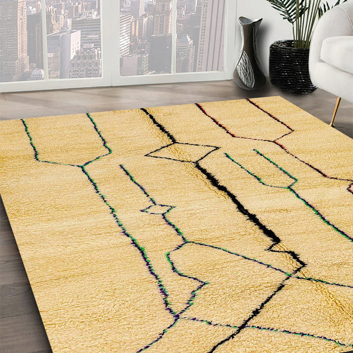 Abstract Yellow Solid Rug in Family Room, abs2905