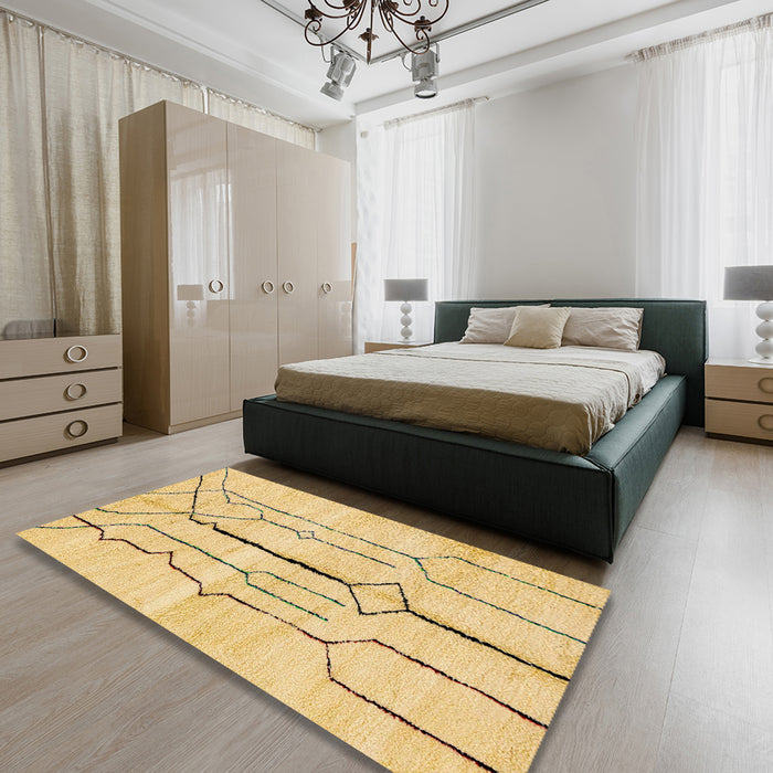 Abstract Yellow Solid Rug in a Bedroom, abs2905