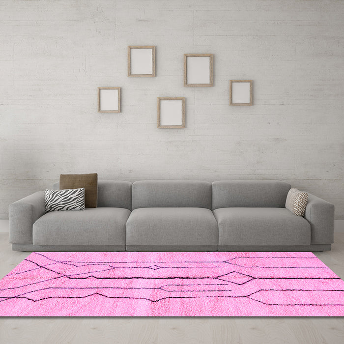 Machine Washable Solid Pink Modern Rug in a Living Room, wshabs2905pnk