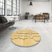 Round Abstract Yellow Solid Rug in a Office, abs2905