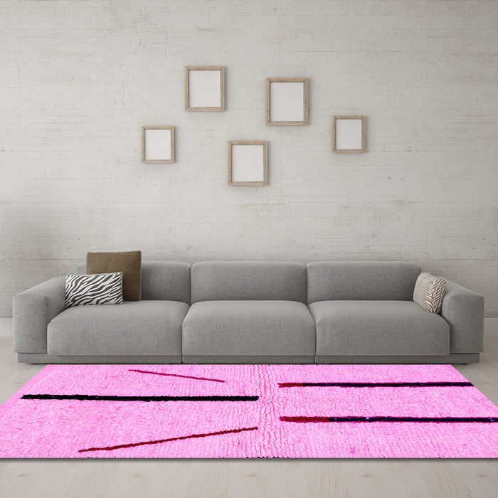 Machine Washable Solid Pink Modern Rug in a Living Room, wshabs2906pnk