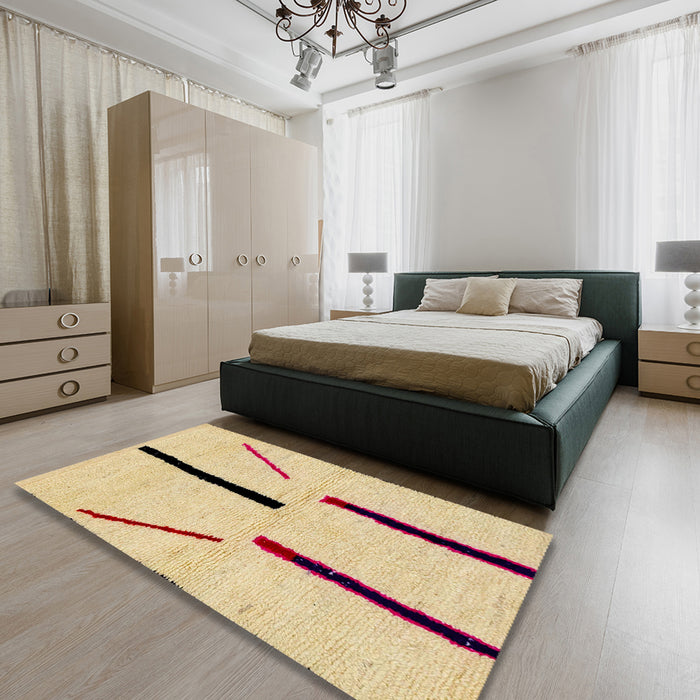 Machine Washable Abstract Mustard Yellow Rug in a Bedroom, wshabs2906