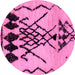 Round Machine Washable Abstract Pink Modern Rug, wshabs2907pnk