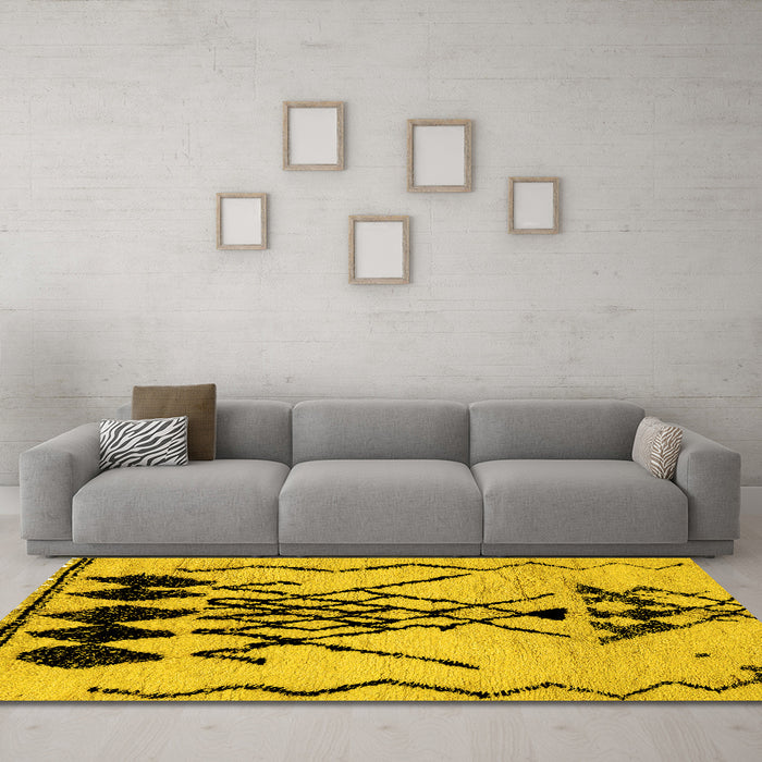 Machine Washable Abstract Yellow Modern Rug in a Living Room, wshabs2907yw