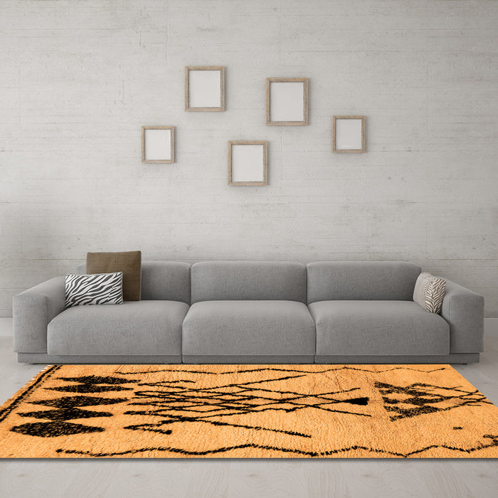Machine Washable Abstract Orange Modern Area Rugs in a Living Room, wshabs2907org
